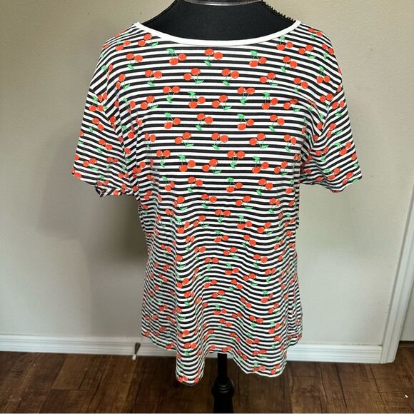 Primark Cherry Striped Short Sleeve Tee - Picture 1 of 6